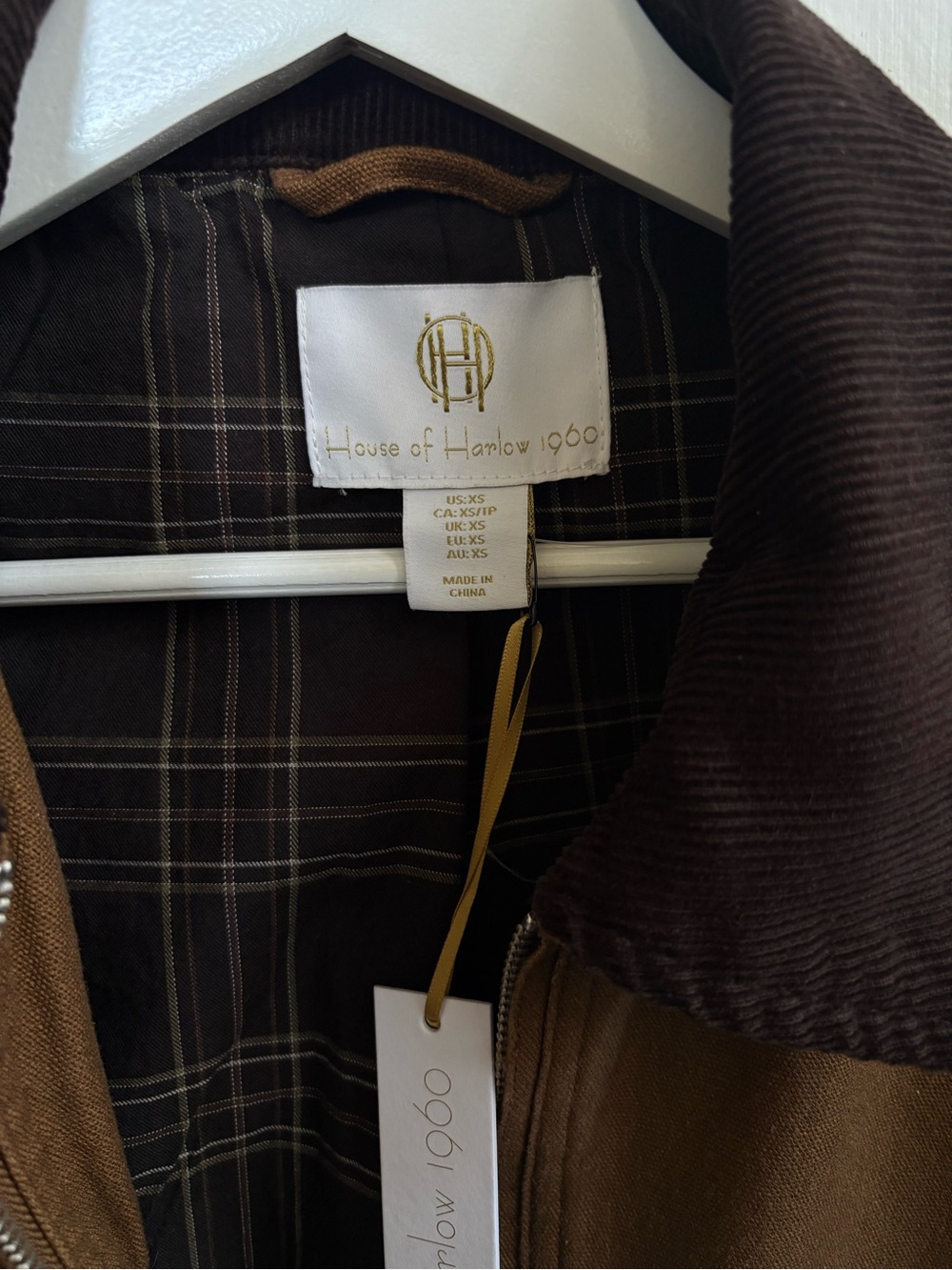 NWT House of Harlow Brown Workwear Zip Jacket with Corduroy Collar - Picture 7 of 8